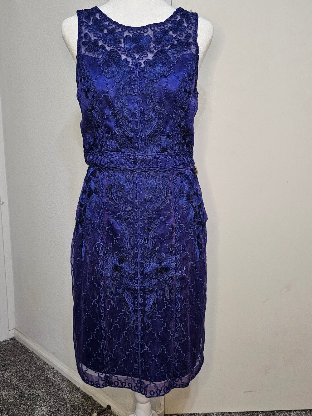 Sue Wong Vintage Sapphire Blue Embroidered Lace Cocktail Dress Sz 6
